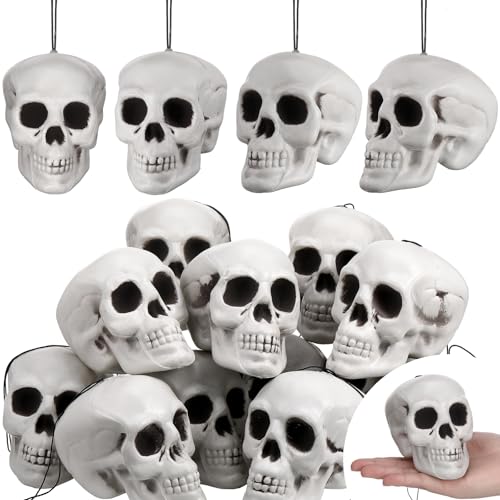 Skull Halloween Hanging Tree Ornaments - 12 Pieces, 4.3 x 4.3 x 3.15 Inches