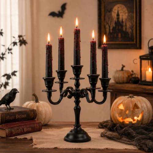 Black Matte 5 Arm Baby Candelabra - 8 Inch Taper Candle Holder for Weddings & Home Decor