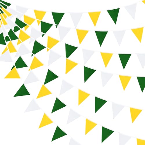 21Ft Metallic Fabric Triangle Banner Flags for Parties - Yellow, Green, White Variations