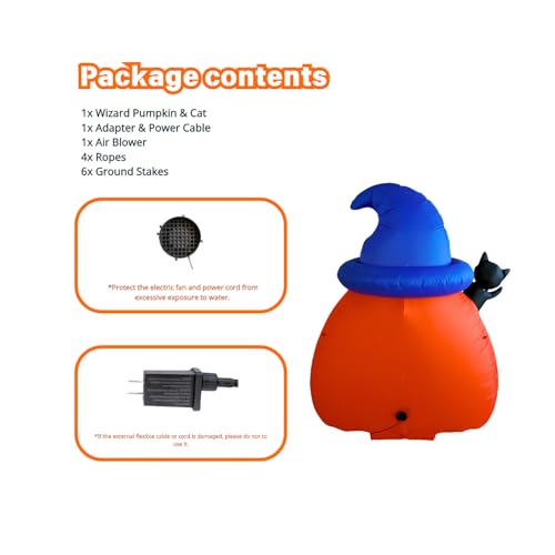 6FT Inflatable Wizard Pumpkin and Cat Halloween Yard Decorations with LED Lights