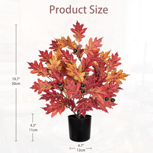 Fall Artificial Maple Tree Potted - 20 Inch Faux Autumn Maple Leaf with Pot - Dark Red