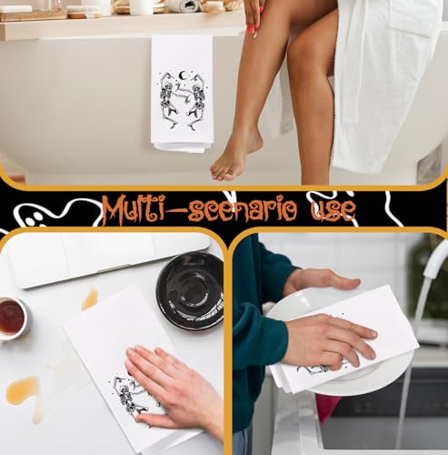 Funny Skeleton Kitchen & Bath Towels - White Halloween Decorative Hand Towels 16x24 Inches