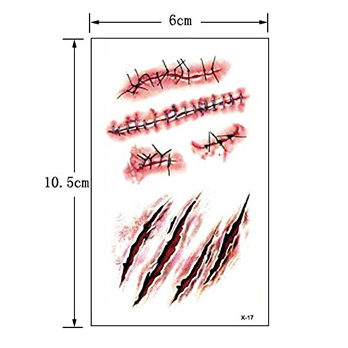 Temporary Wound Scar Tattoo Stickers - Halloween Zombie Makeup 10pcs