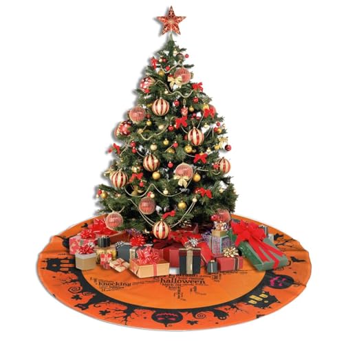 Halloween Witch Flying Over Christmas Tree Skirt 36-Inch Rustic Fall Decorations