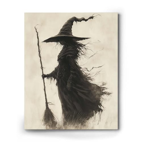 Halloween Witch Wall Art Canvas - Forest Witchy Decor for Bedroom & Party - 11x14 Inch - Variation of Witch-02