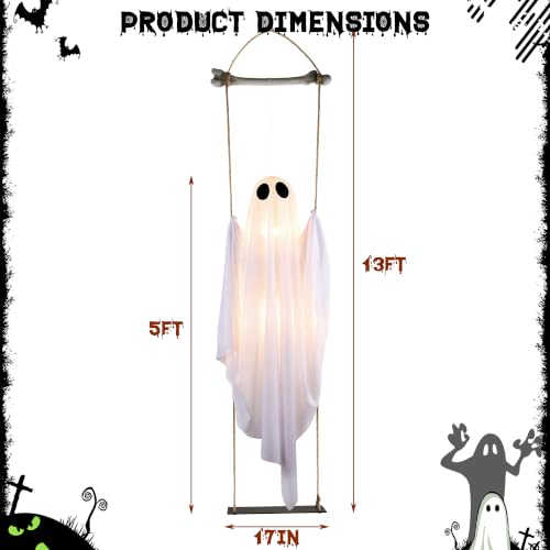 5FT Lighted Outdoor Indoor Halloween Ghost Swing Decoration - Spooky Hanging Ghost for Yard Porch Garden