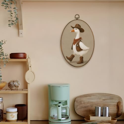 Western Cowboy Goose Nursery Wall Art - Oval Canvas Decor, Animal19 Variation