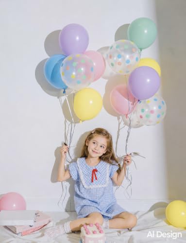 Pastel Rainbow Balloons with Polka Dot Design - Adeyoo, 12 Inch, 50 Pcs, No Mess Confetti Effect