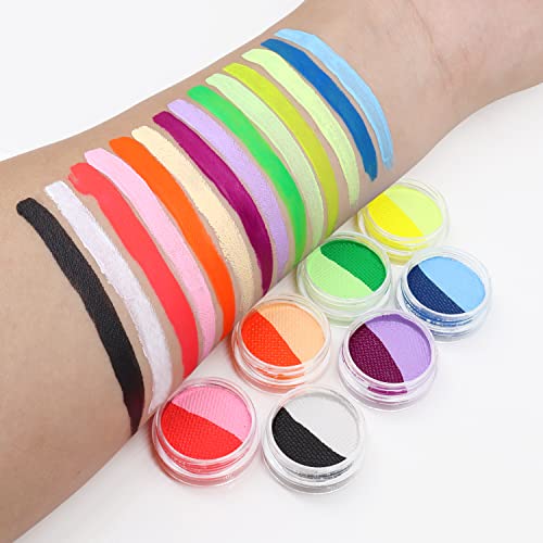 14Color Water Activated Split Cake Eyeliner Set UV Blacklight Glow Face & Body Paint - Halloween Makeup