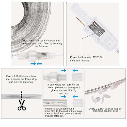 Outdoor 25FT LED Rope Lights Warm White Waterproof Flexible Decoration