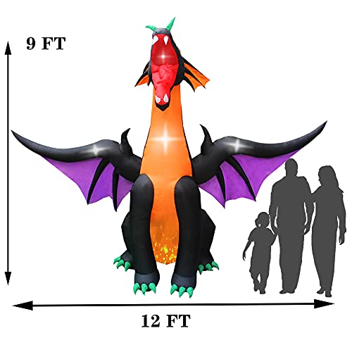 12FT Halloween Inflatable Fire & Ice Dragon Outdoor Decoration with LED Lights