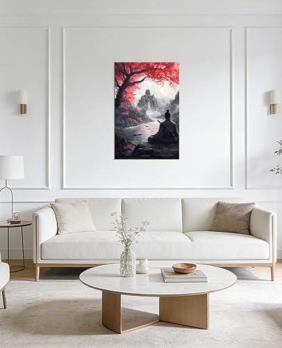 Japanese Canvas Wall Art Samurai Warrior Landscape 16x24 Inch - Art-8