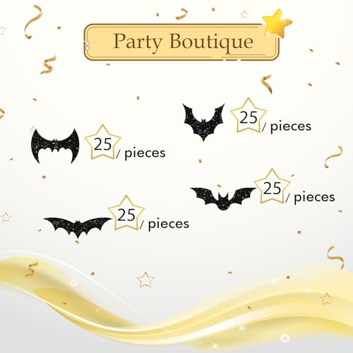 Black Glitter Bat Confetti for Party Decor - 100pcs Halloween & Baby Shower Table Scatter