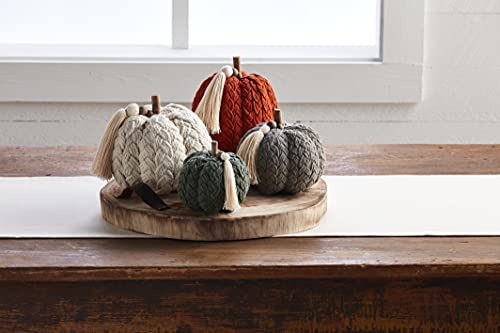 Gray Braided Rope Pumpkin Decor with Wooden Stem - Fall Home Accent