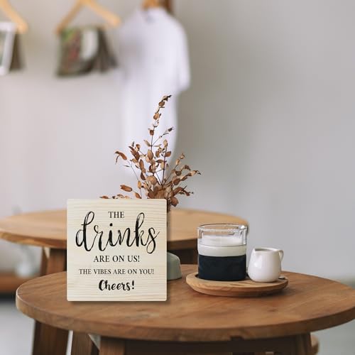 Funny Wooden Bar Sign - The Drinks Are On Us - Home & Kitchen Decor - Bar Decorations 2