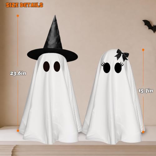 24 Inch Halloween Ghost Decorations - Light Up Ghosts with Witch Hats - DIY Spooky Yard Decor - 2 Pack