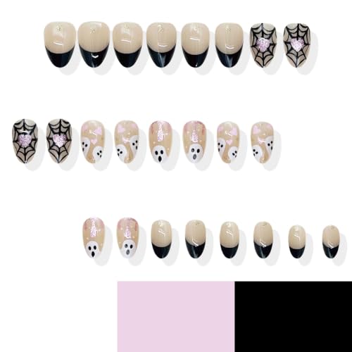 Halloween Press On Nails Black French Tip Short Almond - Style 31