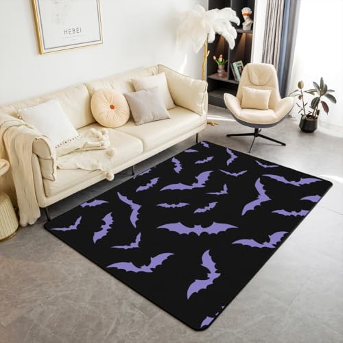 Purple Bat Non Slip Area Rug 3x5 Halloween Safari Animal Floor Mat