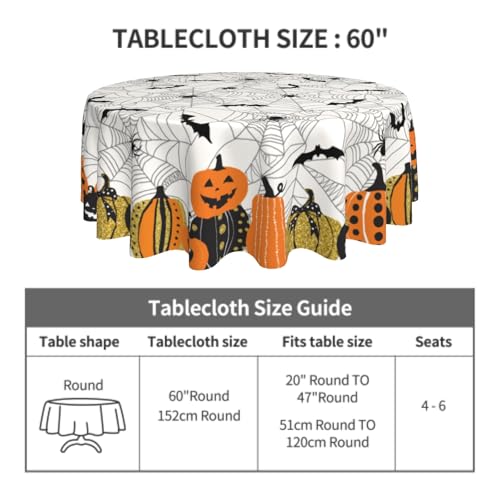 Spider Web Halloween Round Tablecloth 60 Inch Water-Resistant Reusable Decoration