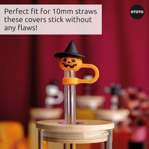 Black Halloween Straw Toppers Set of 4 - Spooky Water Bottle Caps for Tumblers