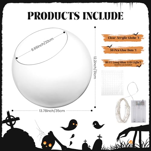 14-Inch Clear Acrylic Globe Helmet with Blue LED Lights for Halloween Decorations and Haunted House Props