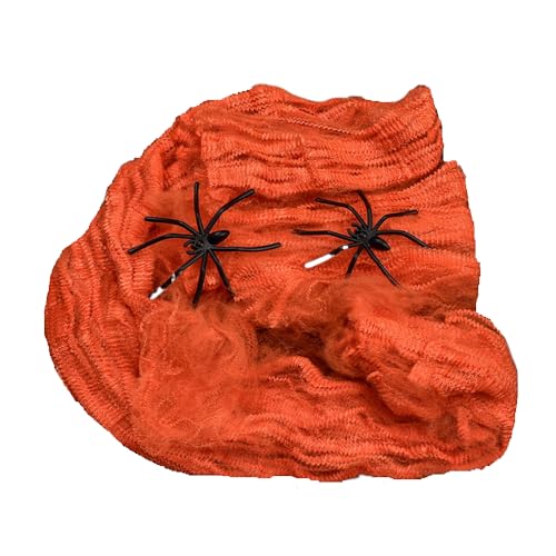 Halloween Spider Web Decorations with Spiders - Orange Creepy Cobwebs