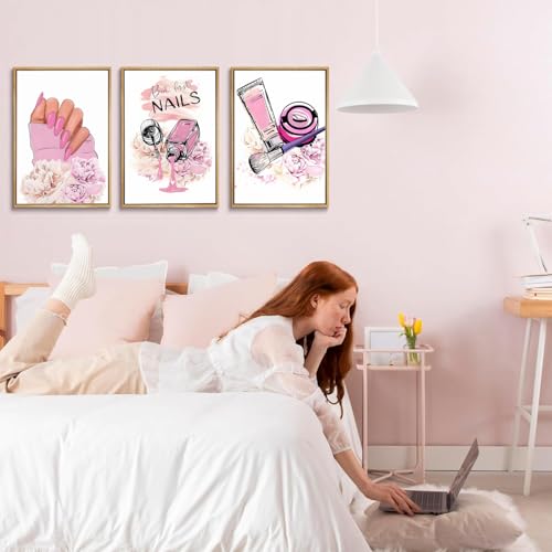 Pink Fashion Women Nail Wall Art Poster Set - Purple / 16x24