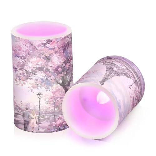 ALAZA Paris Eiffel Tower Flickering Flameless Candles Set of 2 with Remote Timer - Indoor & Outdoor Decor