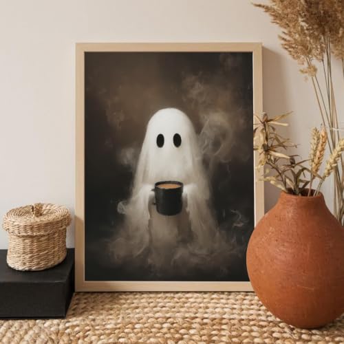 Ghost Halloween Wall Art Set - Cute Ghost Variation, Gothic Moody Decor, Unframed, 10 Pieces