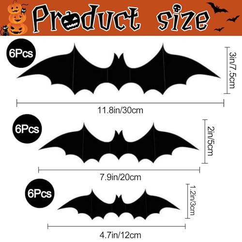 Halloween Bat Spider Wall Decor with LED Lights - 36 Pack
