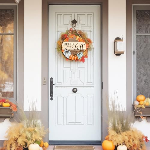 Fall Welcome Sign - Rustic Teal Pumpkin Patch Front Door Decor 12x12in