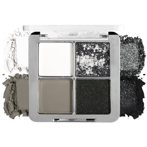 DE'LANCI Black Gray Smokey Eyeshadow Palette - 4 Colors, Matte & Glitter Finishes, Vegan & Waterproof