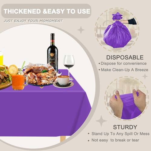 Purple Disposable Plastic Tablecloth 54x108 Inch - 12 Pack - Rectangle Variation