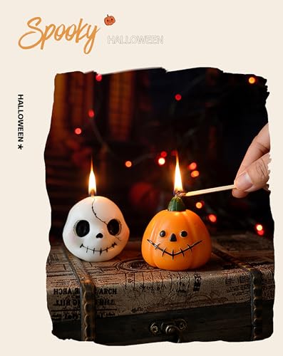 Pumpkin-Shaped Scented Candle with Ghost Face Design - Halloween Decor, 70G