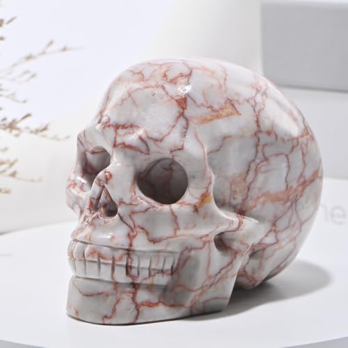 Natural Red Grid Crystal Skull Statue - Hand Carved Healing Stone for Meditation & Decor - 2 Inch