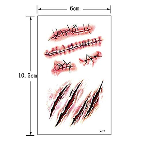 Halloween Fake Blood Wound Tattoos Set - 8 Sheets for Horror Cosplay & Party Makeup