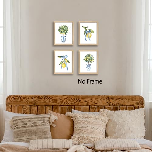 Chinoiserie Wall Art Set of 4 - Blue and White Lemon Tree Prints 8x10 Unframed