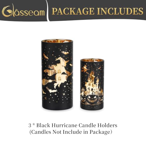 Halloween Candle Holders Set - Black Gold Glitter Pillar Decor, 2 Pcs