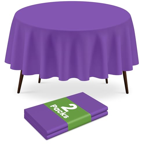 Dark Purple Round Plastic Tablecloth 84 Inch - 2 Pack, Waterproof & Disposable
