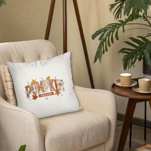 Fall Pumpkin Throw Pillow Cover 18x18 - Autumn Decor, Linen Texture - Fall4