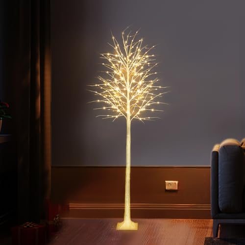 8FT Lighted Artificial Birch Tree with Warm White LED Lights for Christmas and Holiday Decor