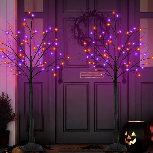 Halloween Black Tree with 200 LED Orange and Purple Lights - 5FT, 2 Pack Variation
