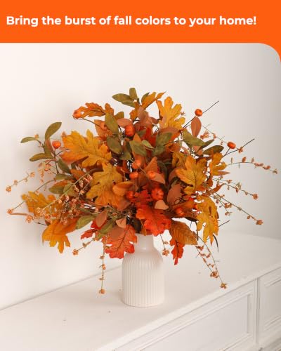 Artificial Fall Foliage Stems for Vase Bouquet - 6 Pack Orange Autumn Decor