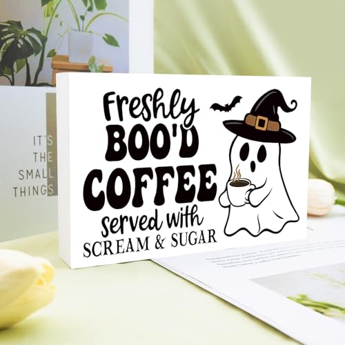 Halloween Ghost Coffee Bar Sign - Wooden Kitchen Decor for Halloween