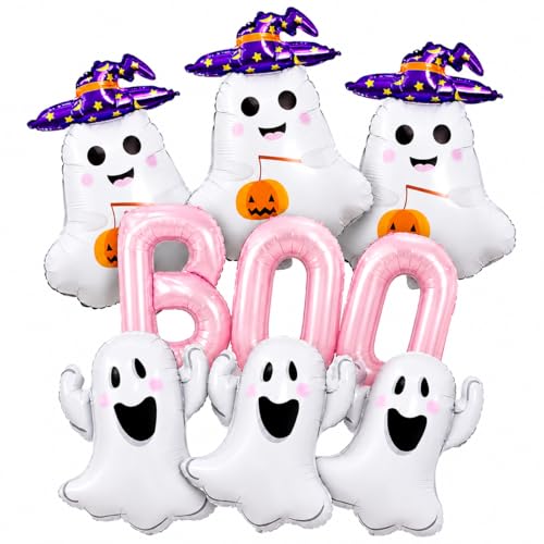 Pink Halloween Ghost Balloon Set - 9 Piece Cute Spooky Party Decor