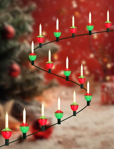 Multicolor 15.5Ft Outdoor Christmas Bubble String Lights with 15 Red Green LEDs