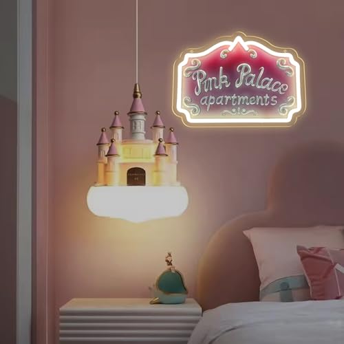 Pink Neon Palace Sign for Wall Decor - Dimmable LED Light for Bedroom & Party - Warm White & Pink Variant