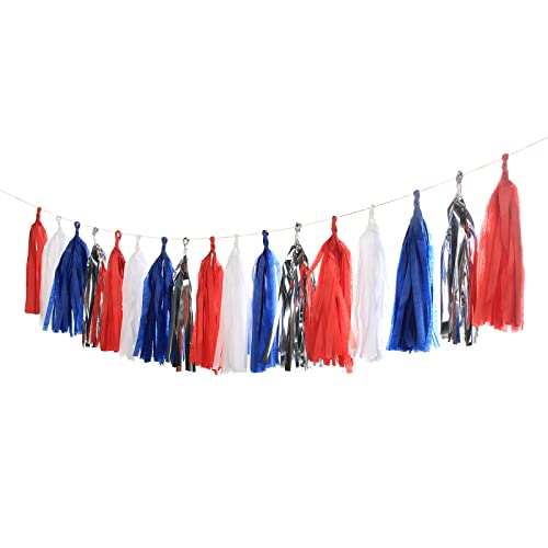 Red Blue White Silver Tissue Tassel Garland for Party Decors - 20pcs