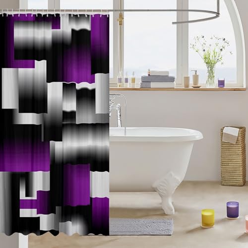 Feelyou Black Purple Shower Curtain 72x72 Inches with Hooks, Waterproof Polyester