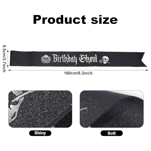 Goth Birthday Sash with Safety Pin - Glitter Cloth Halloween Party Decoration
